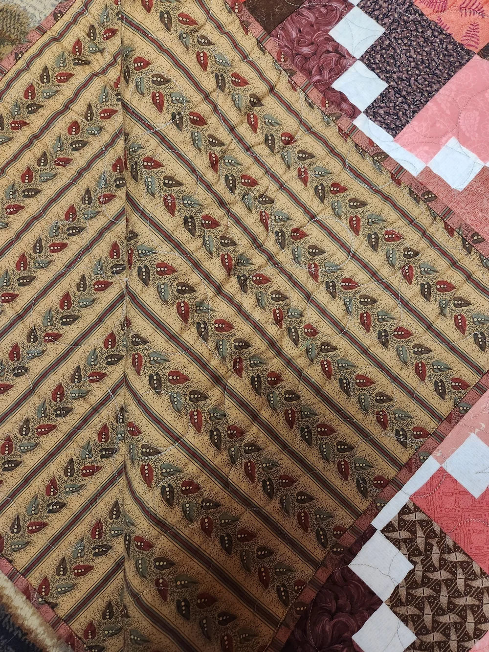 Handmade Quilt in Coral, Pink and Brown - Home Bedding Quilts